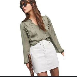 Anthropologie Miramar Dolan Feminine Peasant Boho Ruffle Top Olive Size …